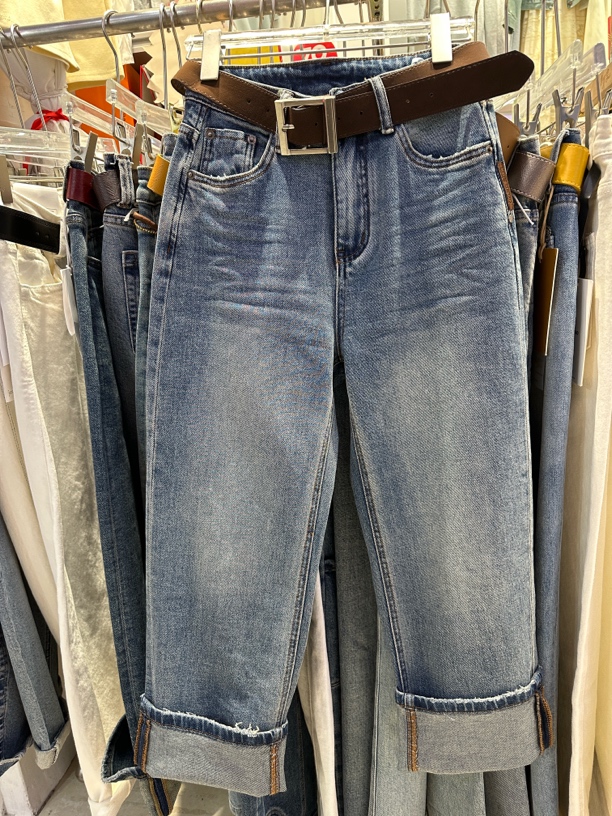 高腰弹力直筒牛仔裤女显瘦百搭小个子九分法棍裤29106