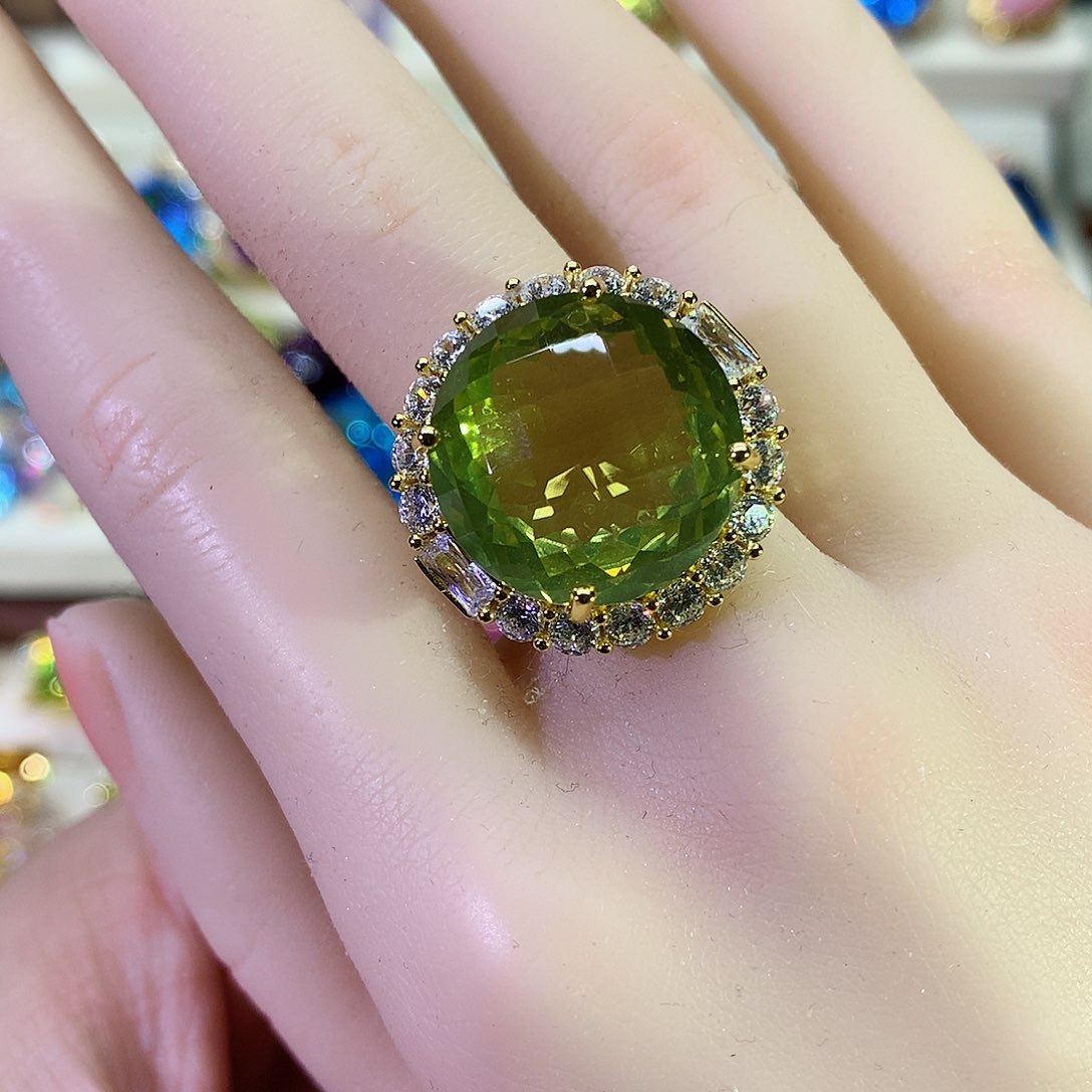 水晶戒指银S925镀金镶嵌