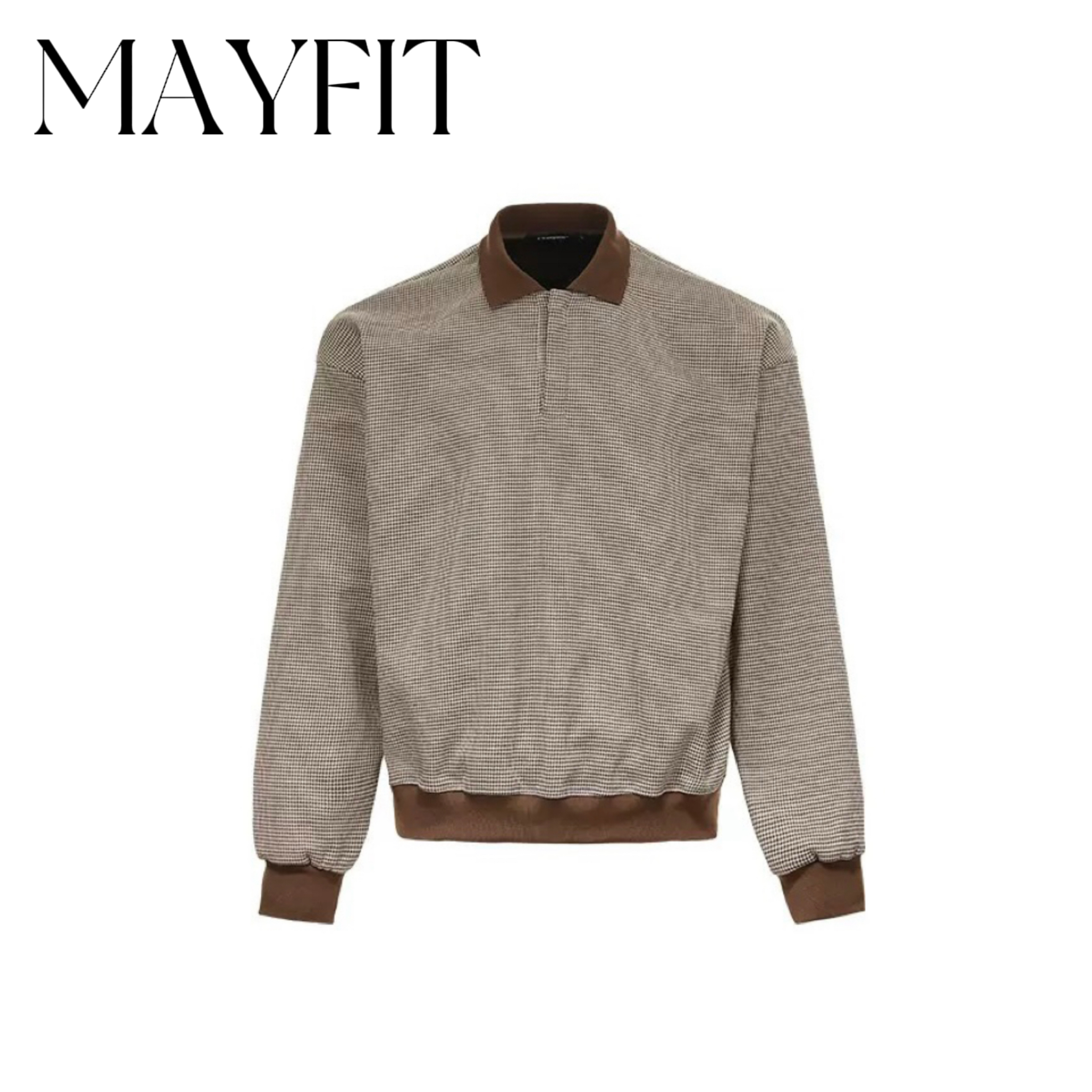 MAYFIT美式复古千鸟格cleanfit上衣男女高级老钱风翻领polo长袖
