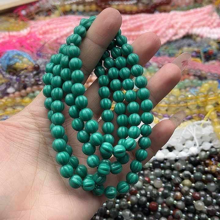 玛瑙/玉髓未镶嵌珠宝半成品一条8mm左右绿松南瓜珠108颗