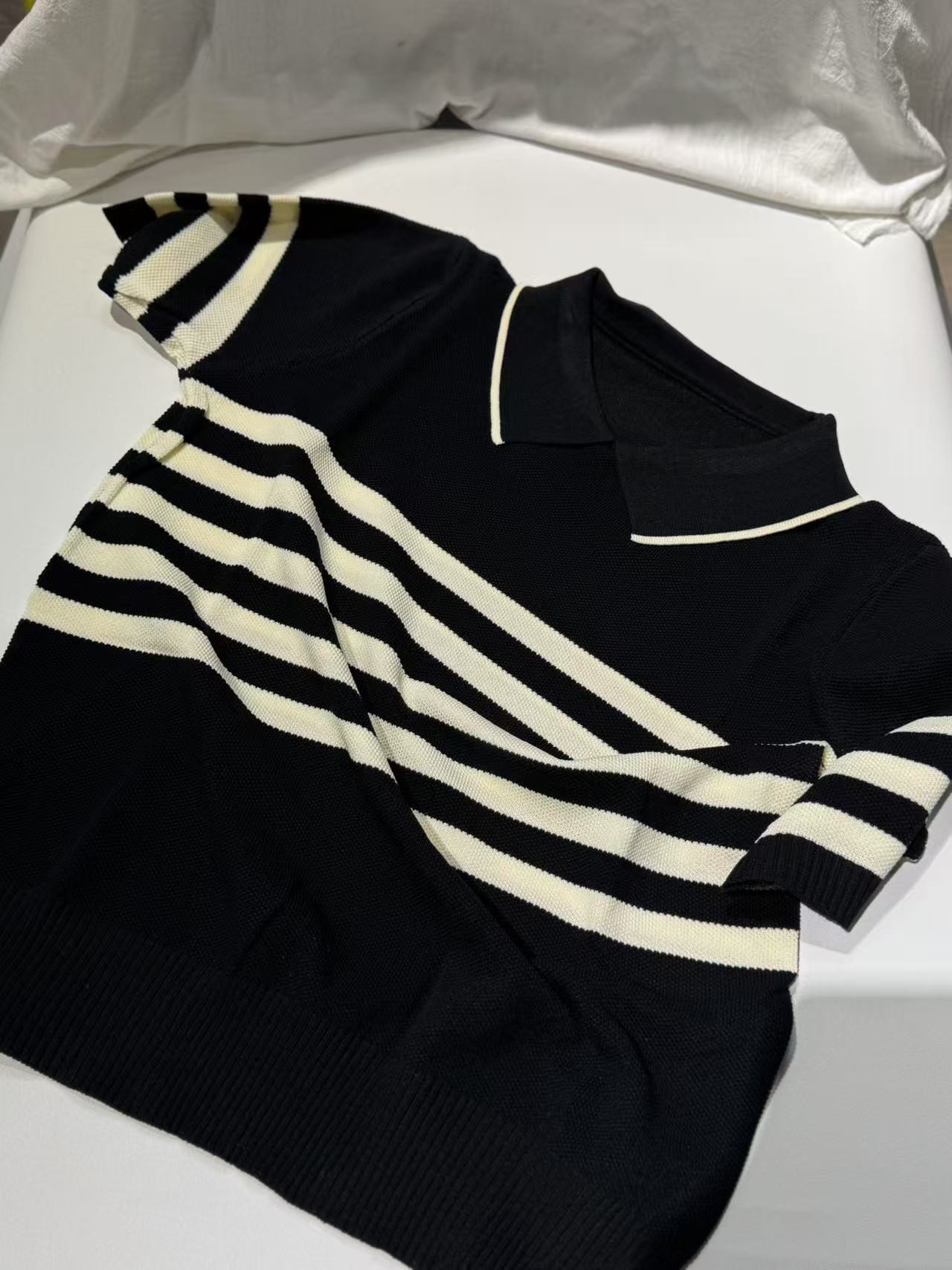 【欧琲】M789#翻领条纹针织短袖