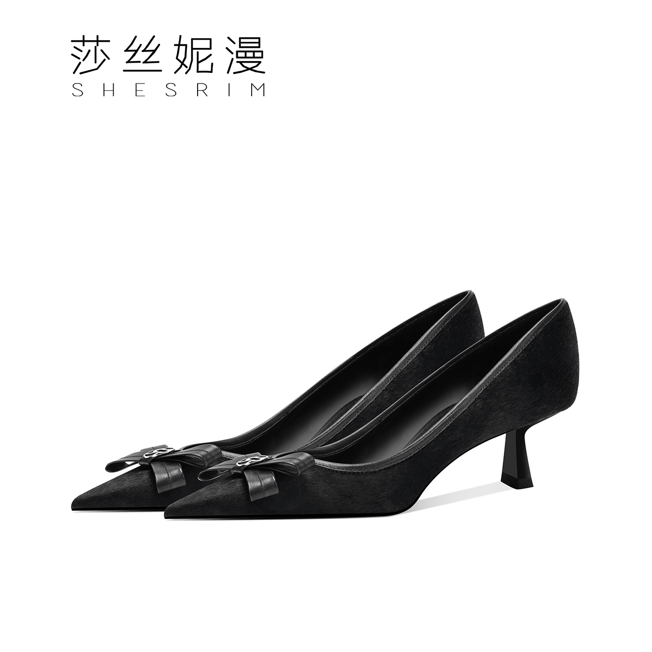 155-2024秋季女士细跟单鞋浅口高跟鞋百搭尖头细高跟鞋法式黑色细