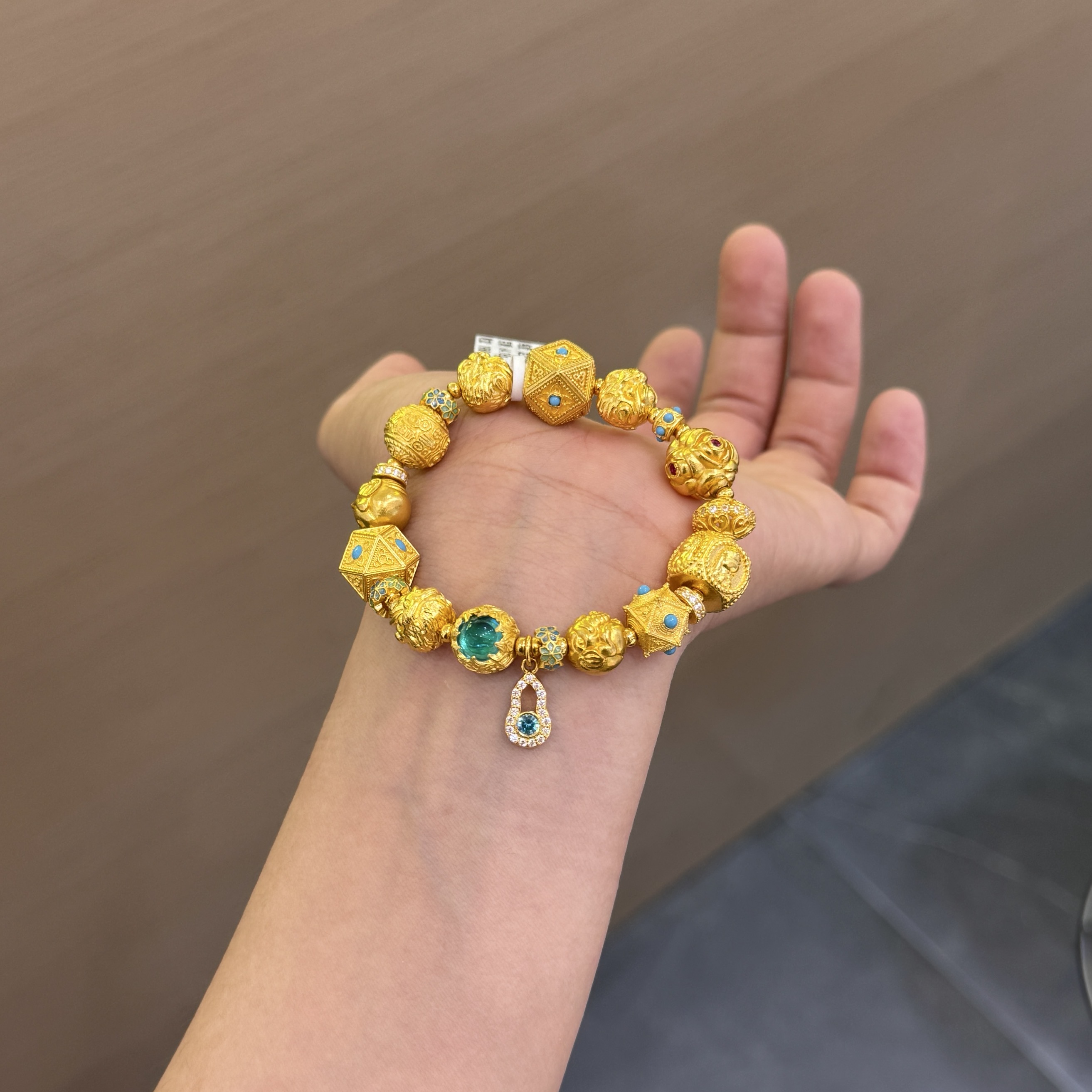 【菠萝珠宝】足金999 火焰珠搭配葫芦 文玩手串 金重：64.18克