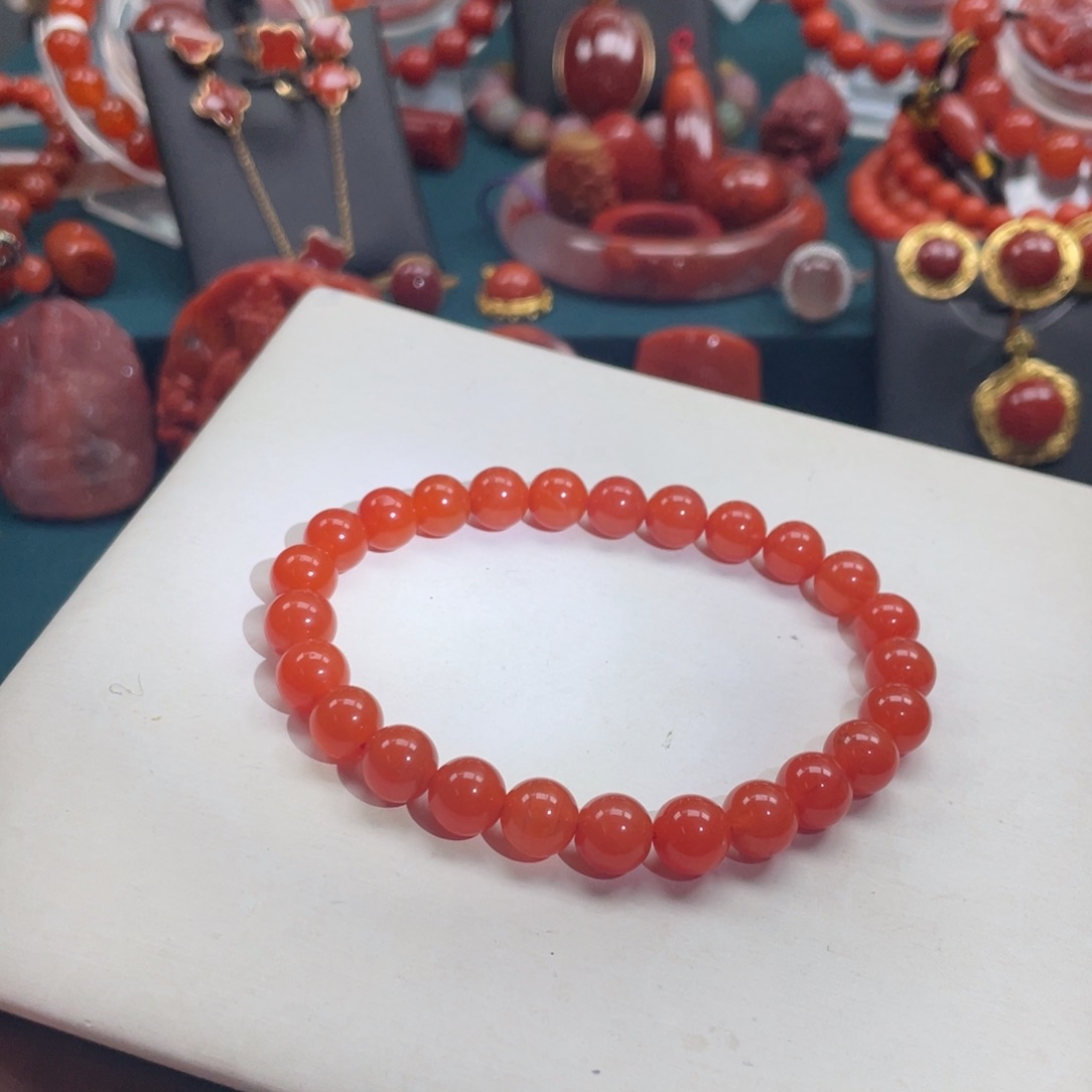 南红玛瑙冰红南红手串7+mm未镶嵌