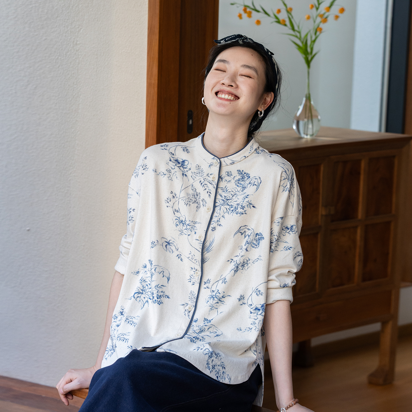 不上 牧衣游 印花纯棉短外套柔软舒适素雅文艺百搭开衫 青花故梦