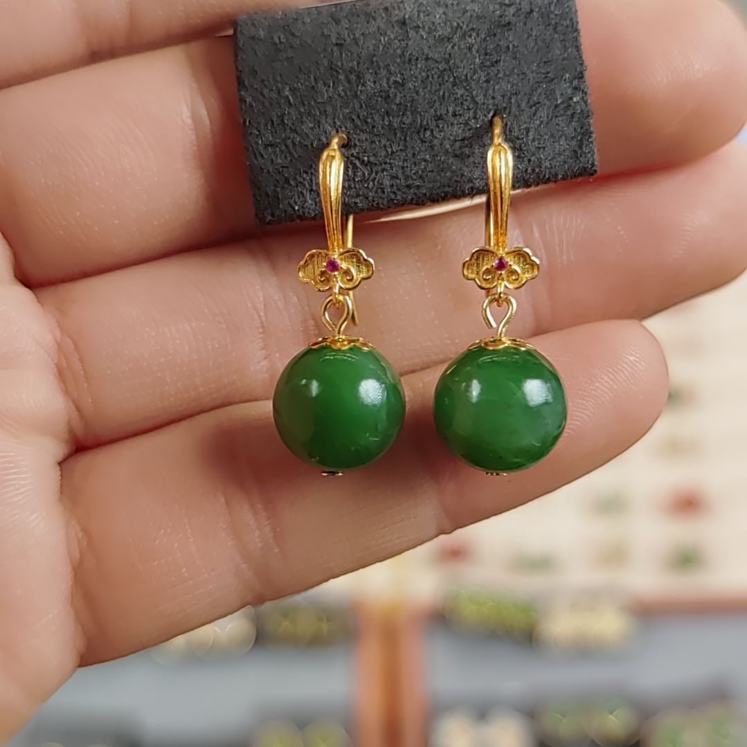 和田玉碧玉12毫米银S925镶嵌