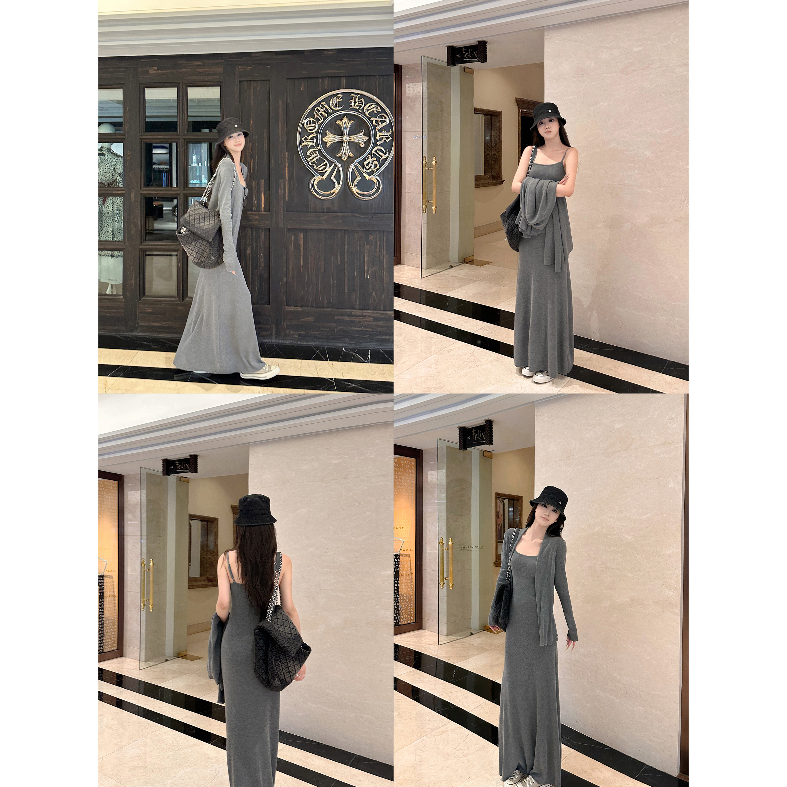 5werkwen 松弛美女 羊毛针织开衫吊带长裙套组