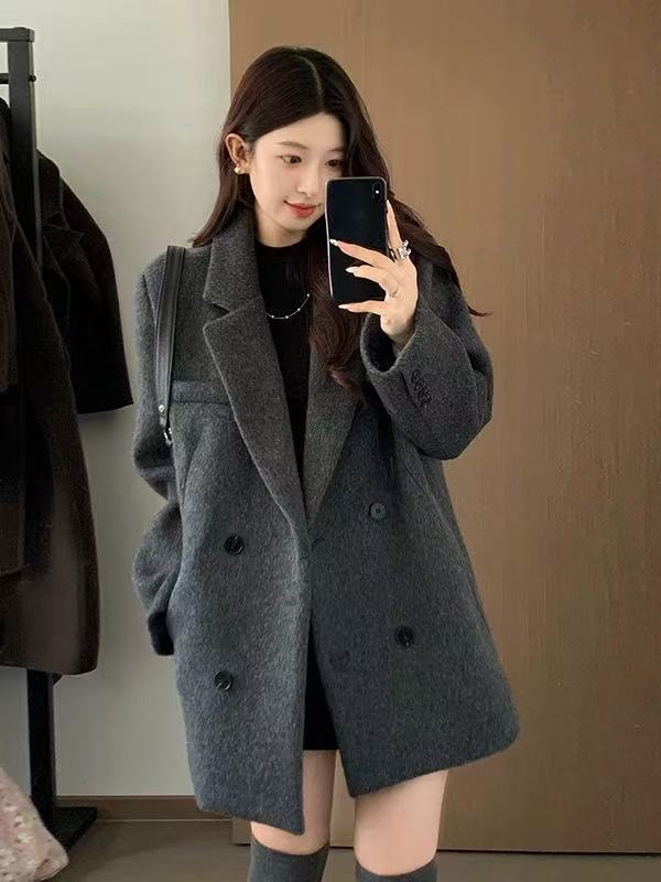 A85秋冬加厚双面毛呢外套长款中长款女装女士轻奢韩版羊毛大衣