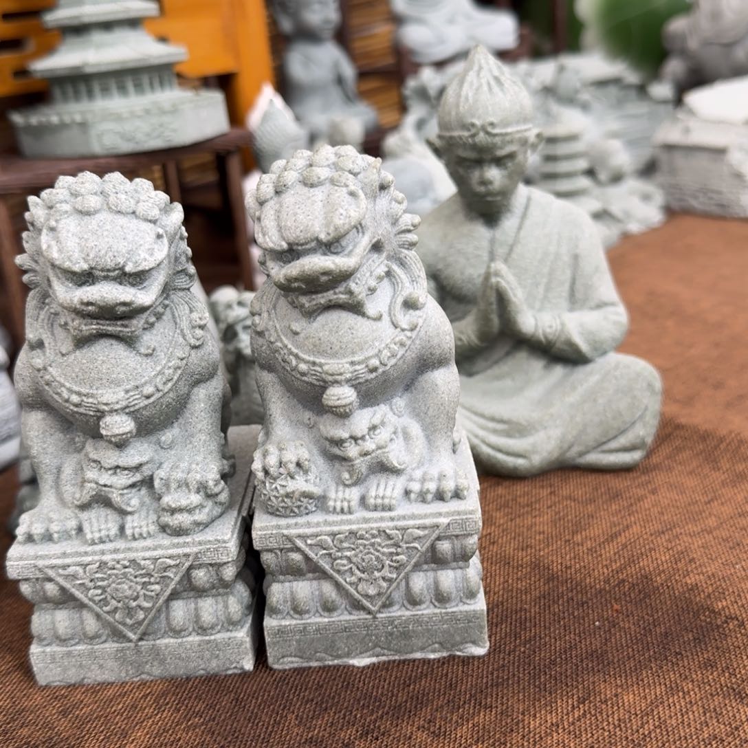 石材青砂石石狮子12公分一对