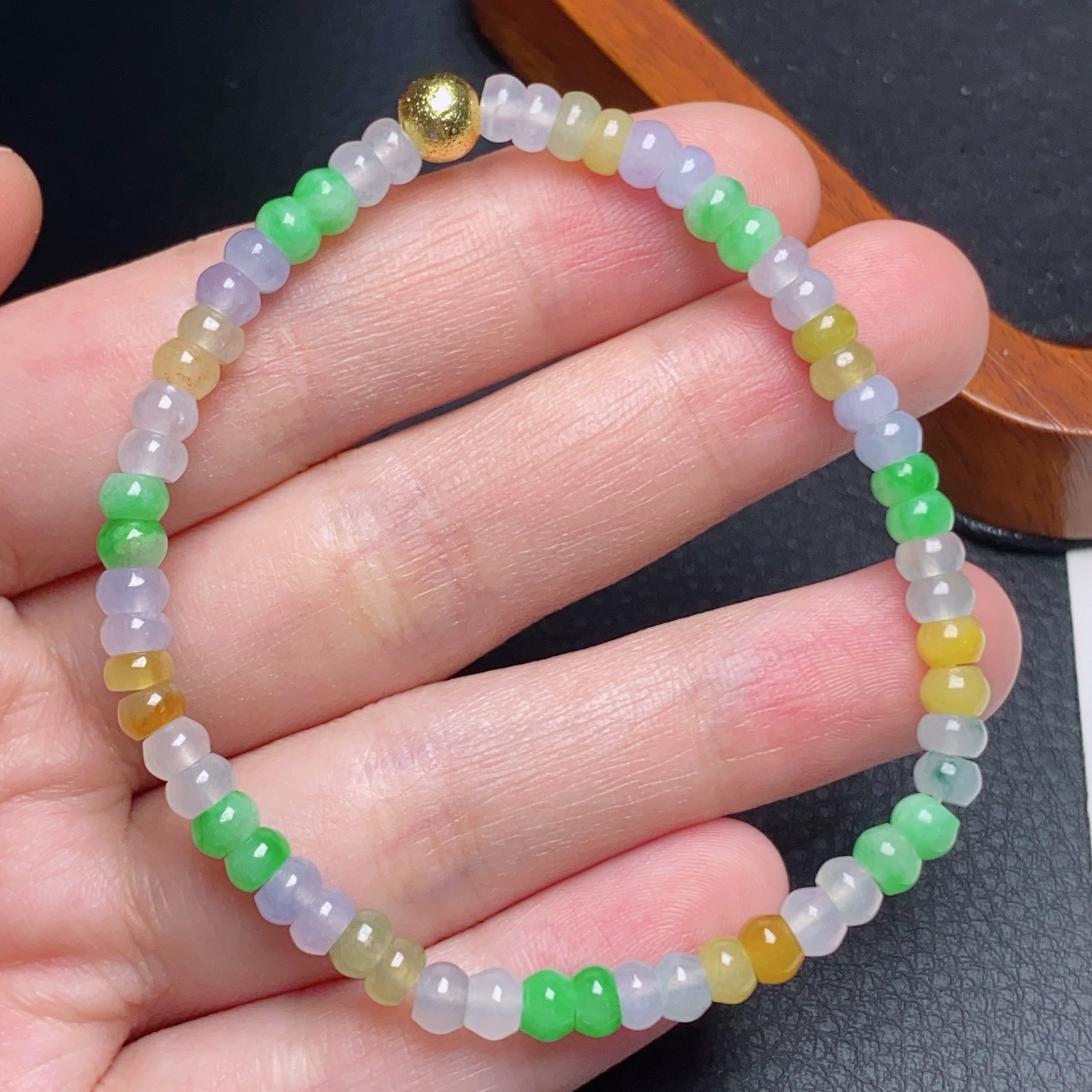 缅甸天然a货翡翠冰种多宝马卡龙算盘珠手链卡4.8mm彩色多色糖果色