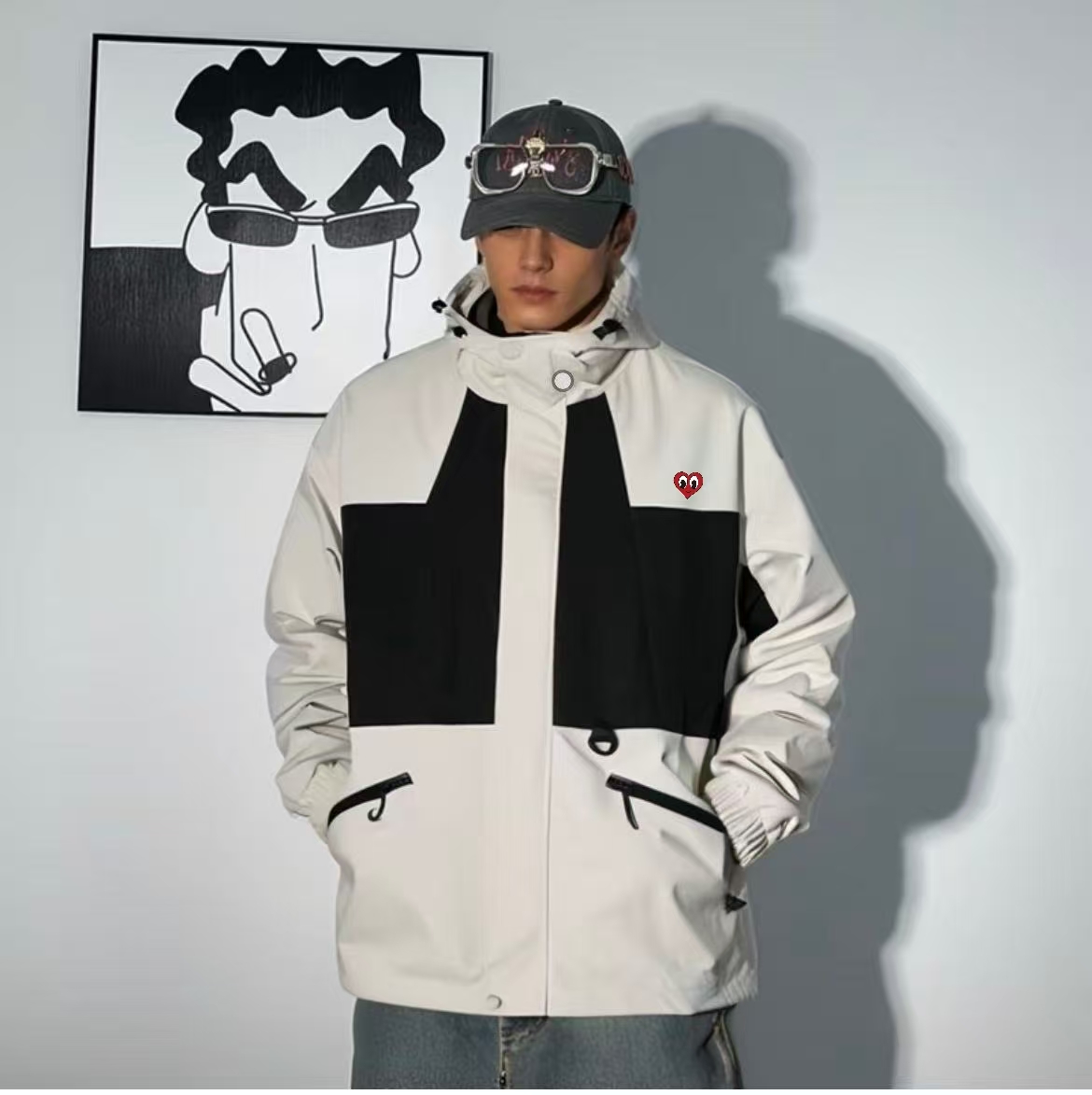 【秋分新品】桃心男女同款三防山系拼色冲锋夹克#886