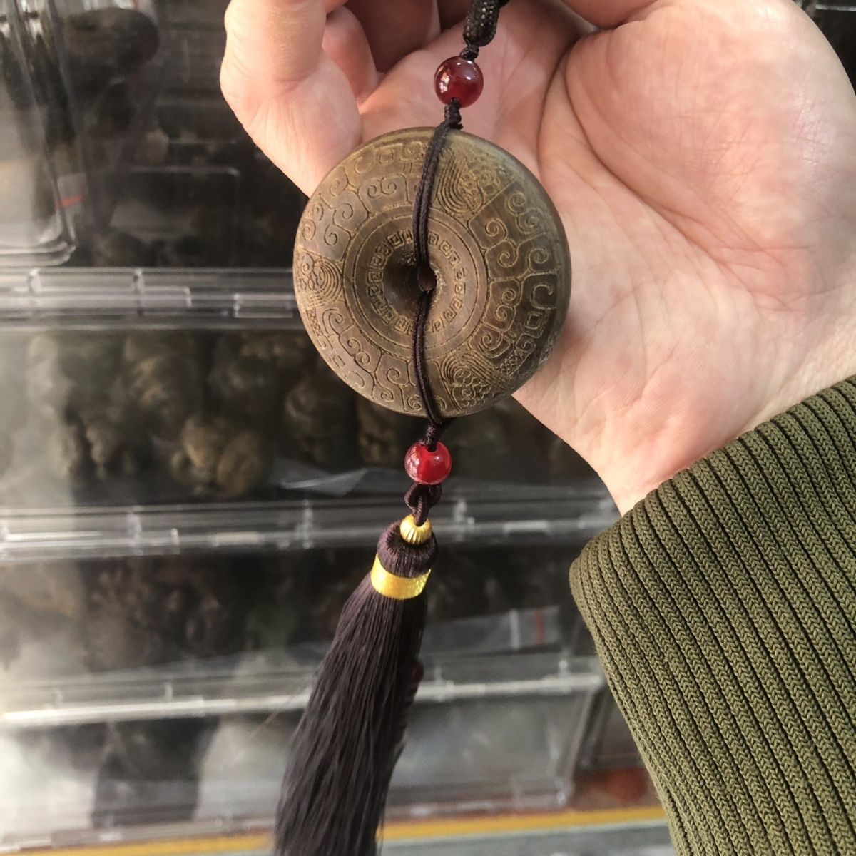 精品绿檀木木作精雕刻祥云木雕平安扣挂件车挂文玩木雕工艺礼品