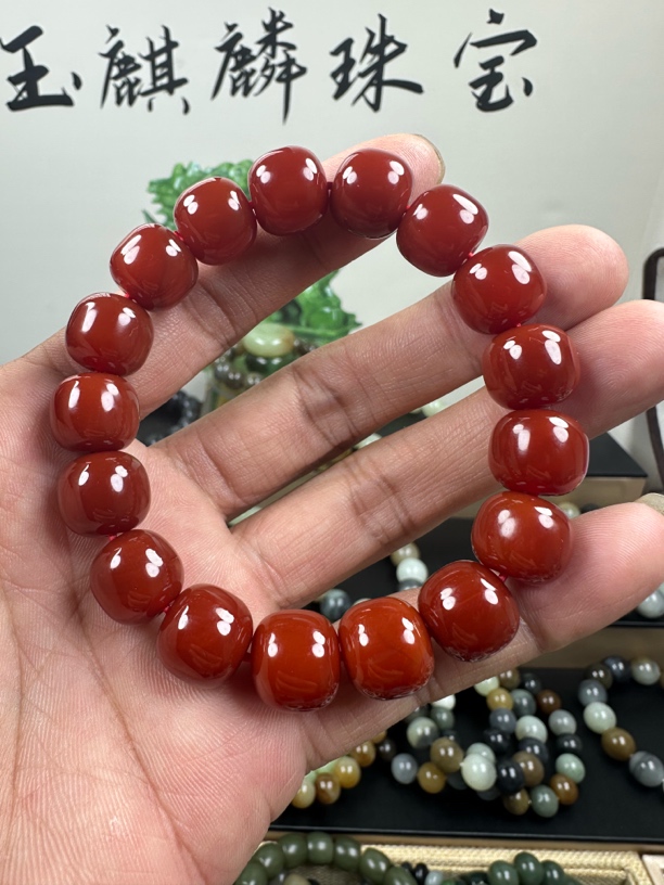 天然南红卡13mm牛血红