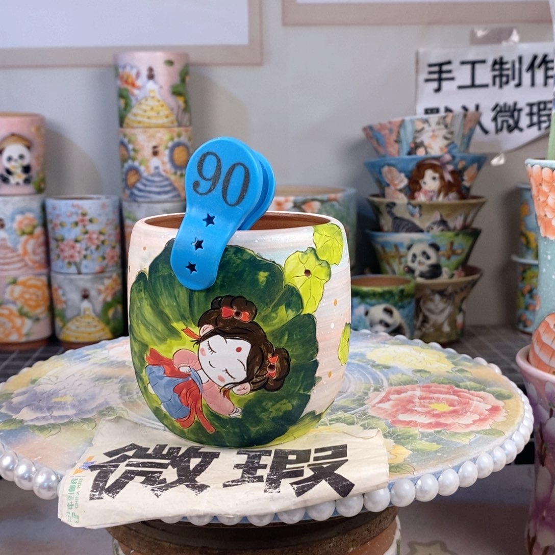 紫砂花盆红陶手绘花盆