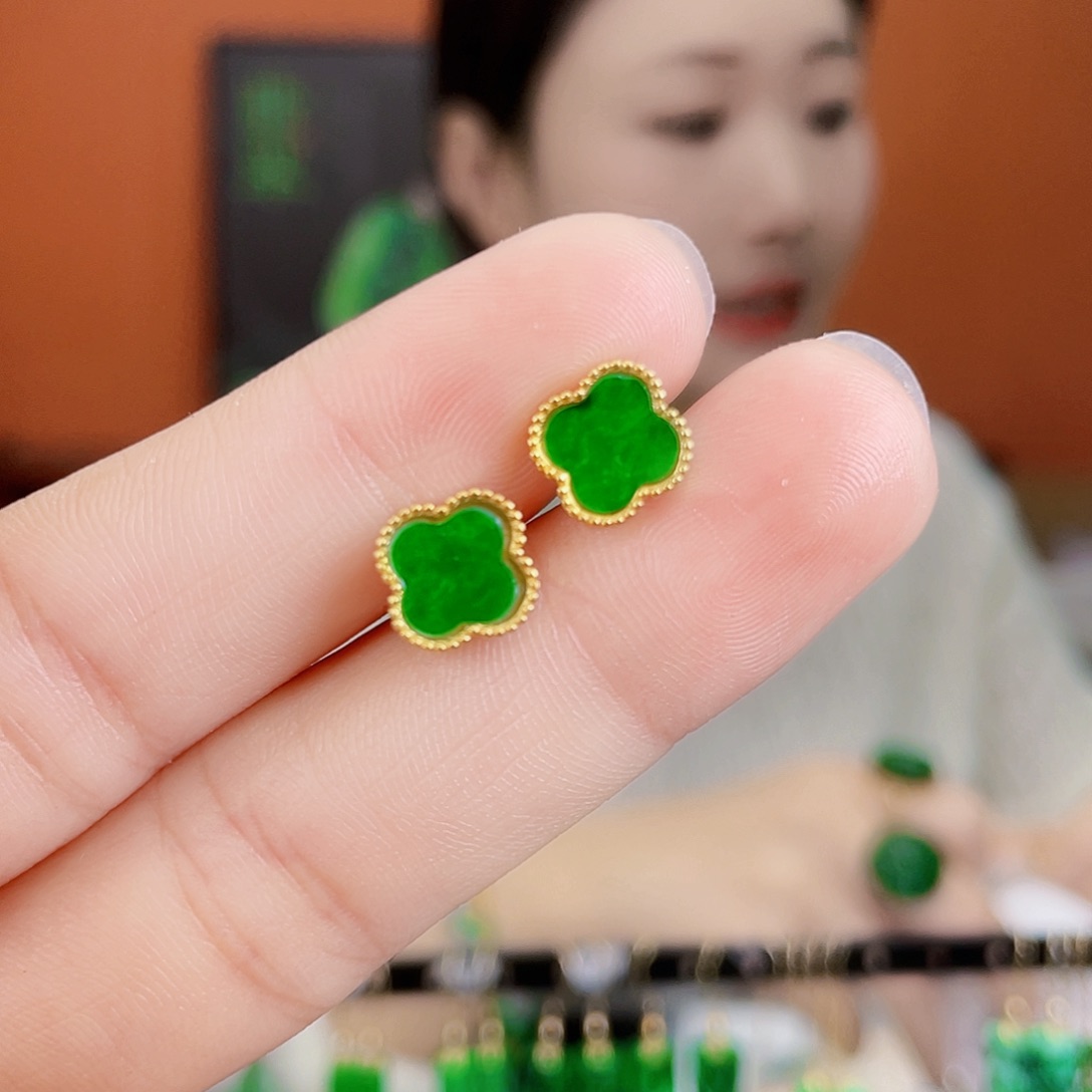 翡翠银S925镶嵌耳饰