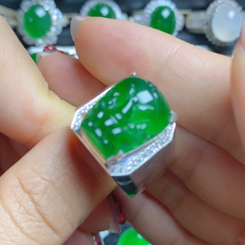 【闪购商品】翡翠挂件银S925镶嵌貔貅男戒