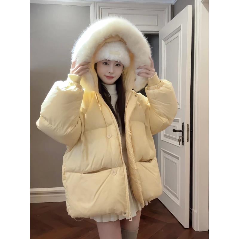 巨厚奶黄包白鸭绒羽绒服短款时尚百搭连帽宽松加厚韩版冬季
