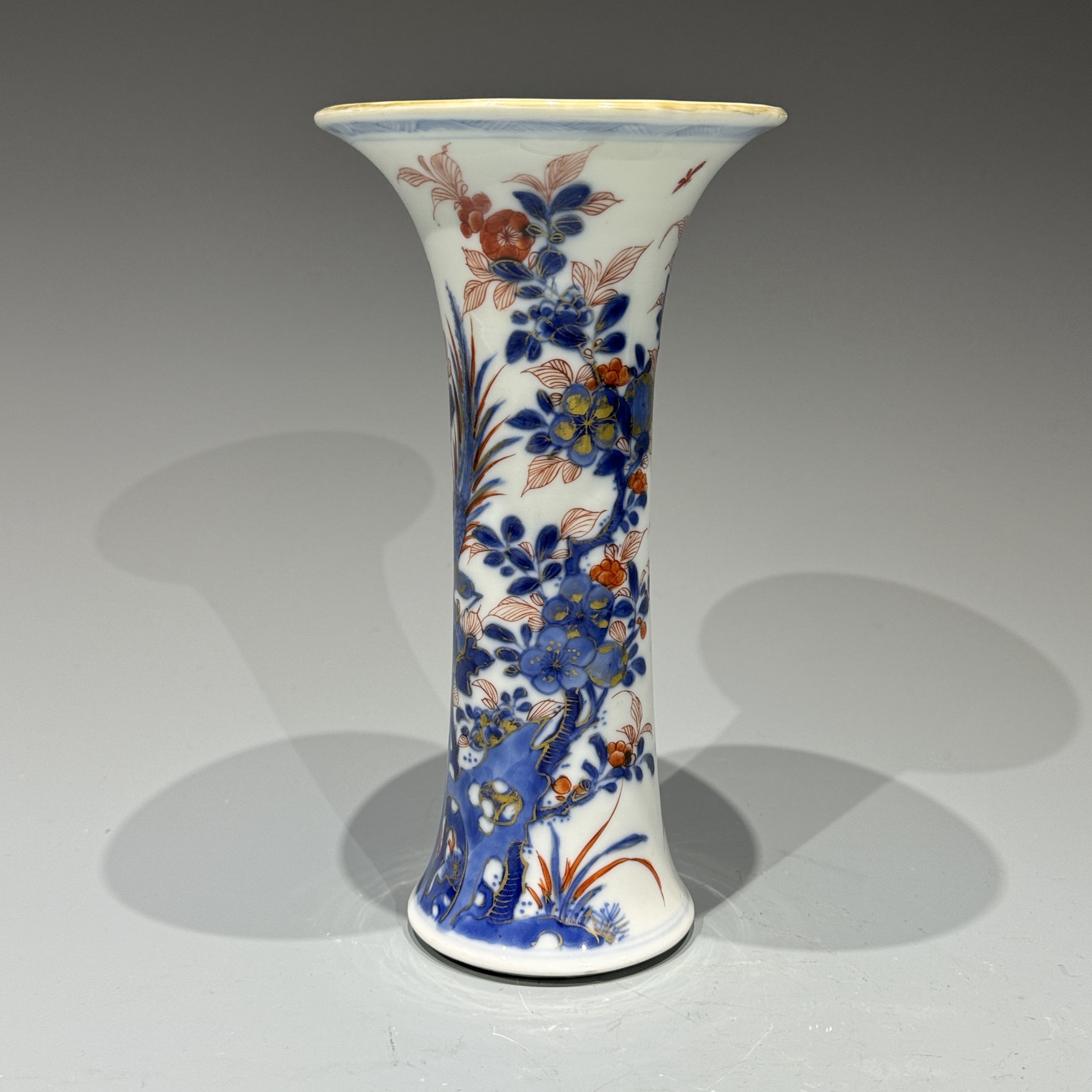 4632 清康熙 青花矾红花鸟纹花觚