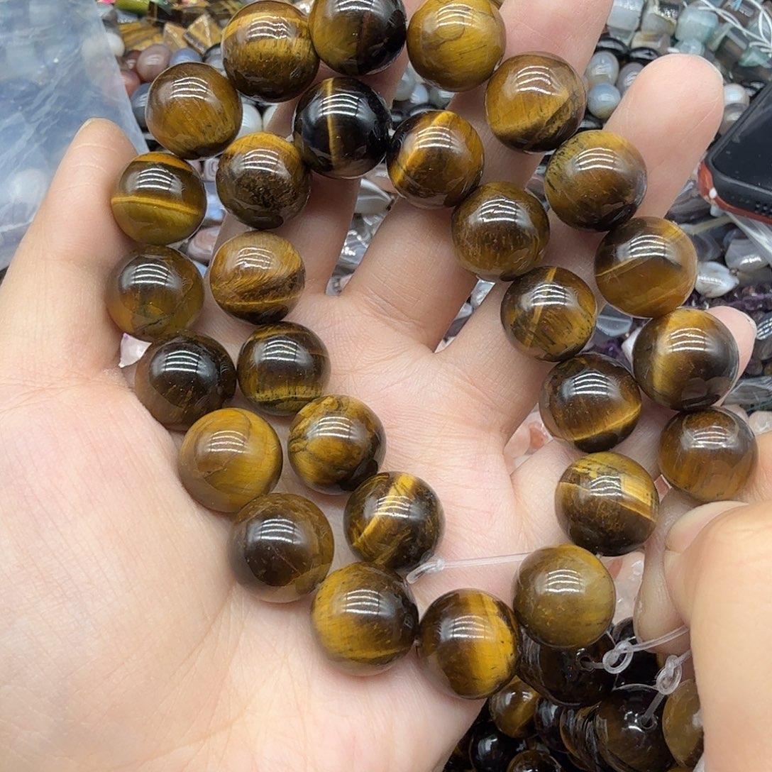 黄晶珠宝半成品未镶嵌14m虎眼石一条