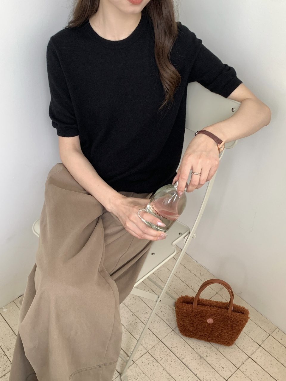 中袖低圆领[100％超细美丽诺全羊毛]8829