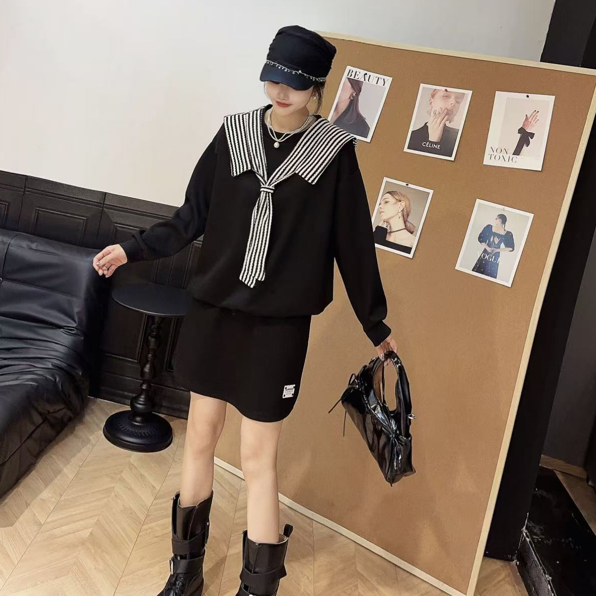 条纹长袖韩版蝴蝶减龄针织圆领女百搭卫衣套头宽松