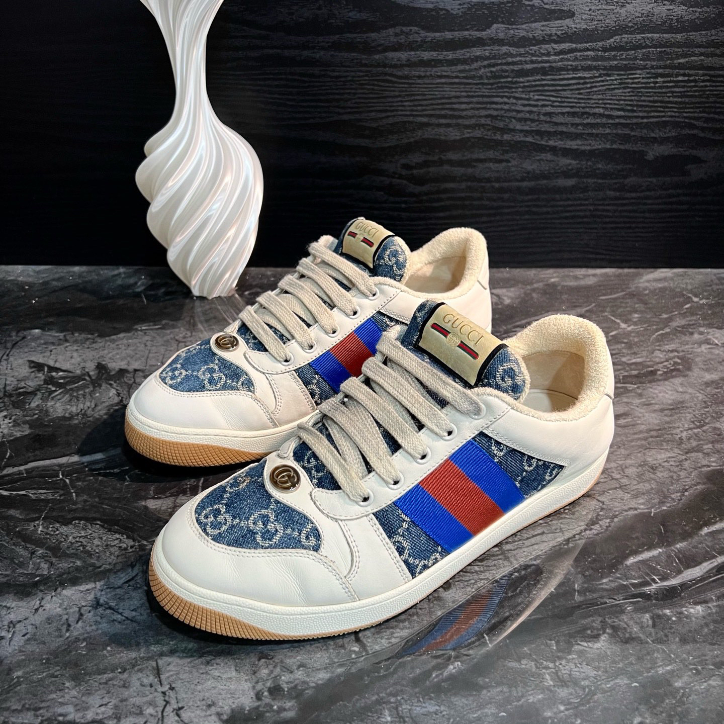99新 GUCCI/古驰 1667/41.5码/白蓝牛仔脏脏鞋休闲鞋