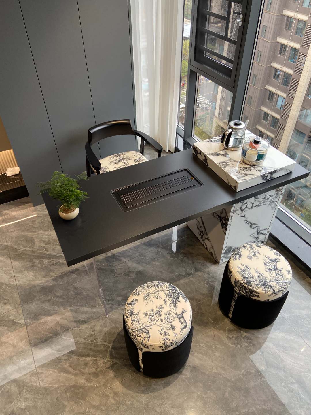 轻奢现代简约小户型岩板茶桌意式极简茶桌椅组合家用阳台小型茶台