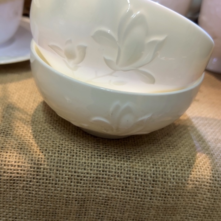库存尾货骨瓷玉兰碗一对口径12