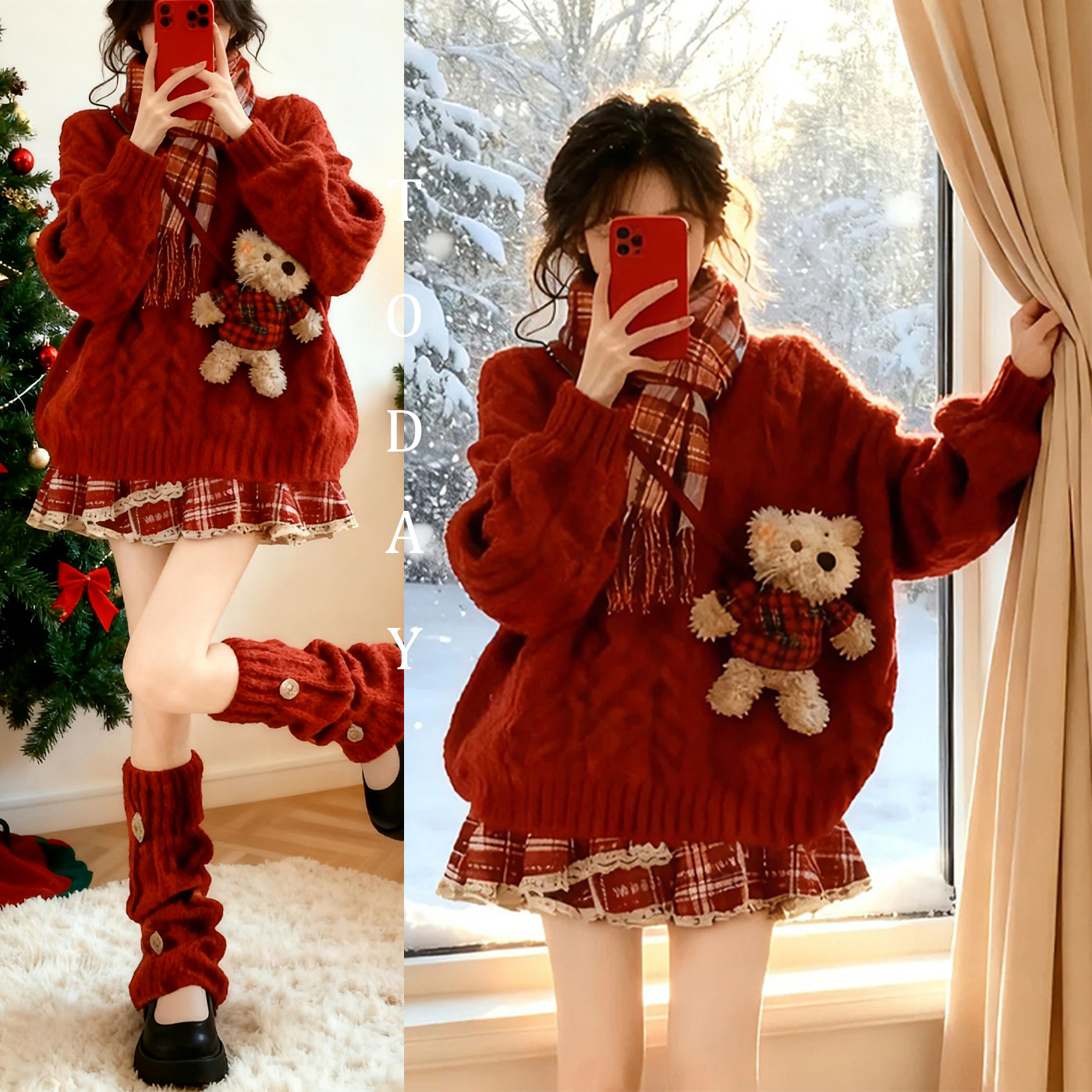 女大童红色本命年套装2026超火冬装一整套女孩洋气衣服初中生穿搭