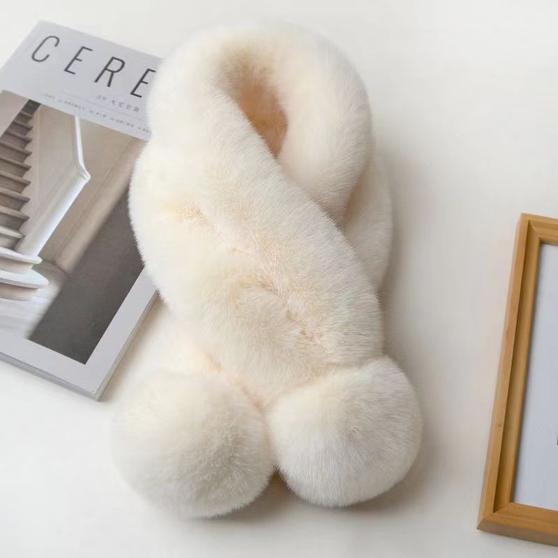 【慧慧】毛绒围脖女冬季加厚加密保暖交叉球小围脖百搭