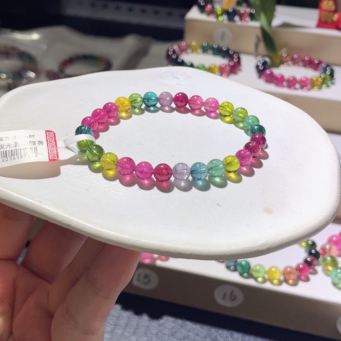 未镶嵌碧玺手链小精品艳丽彩虹碧玺玻璃体6.3左右