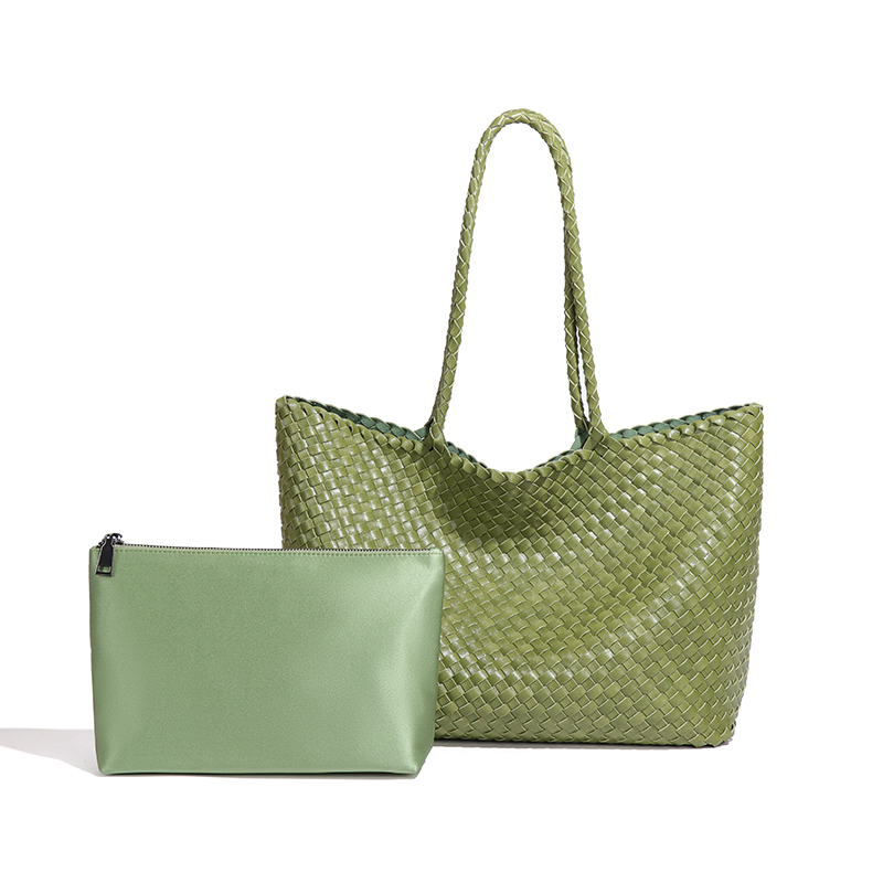 【点心专属】时尚托特单肩包通勤外出轻熟风编织女包B2177-抹茶绿