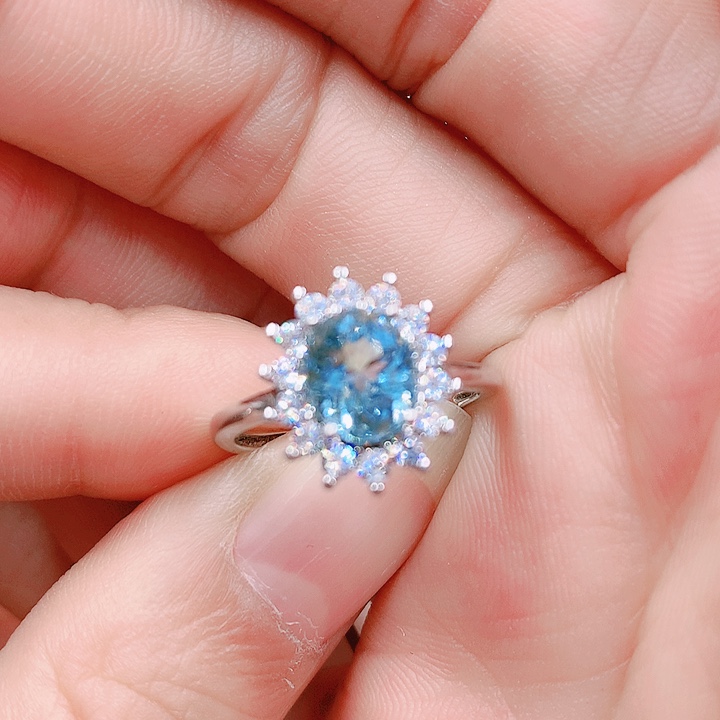 海蓝宝石戒指银S925镶嵌6.4✖️7.7