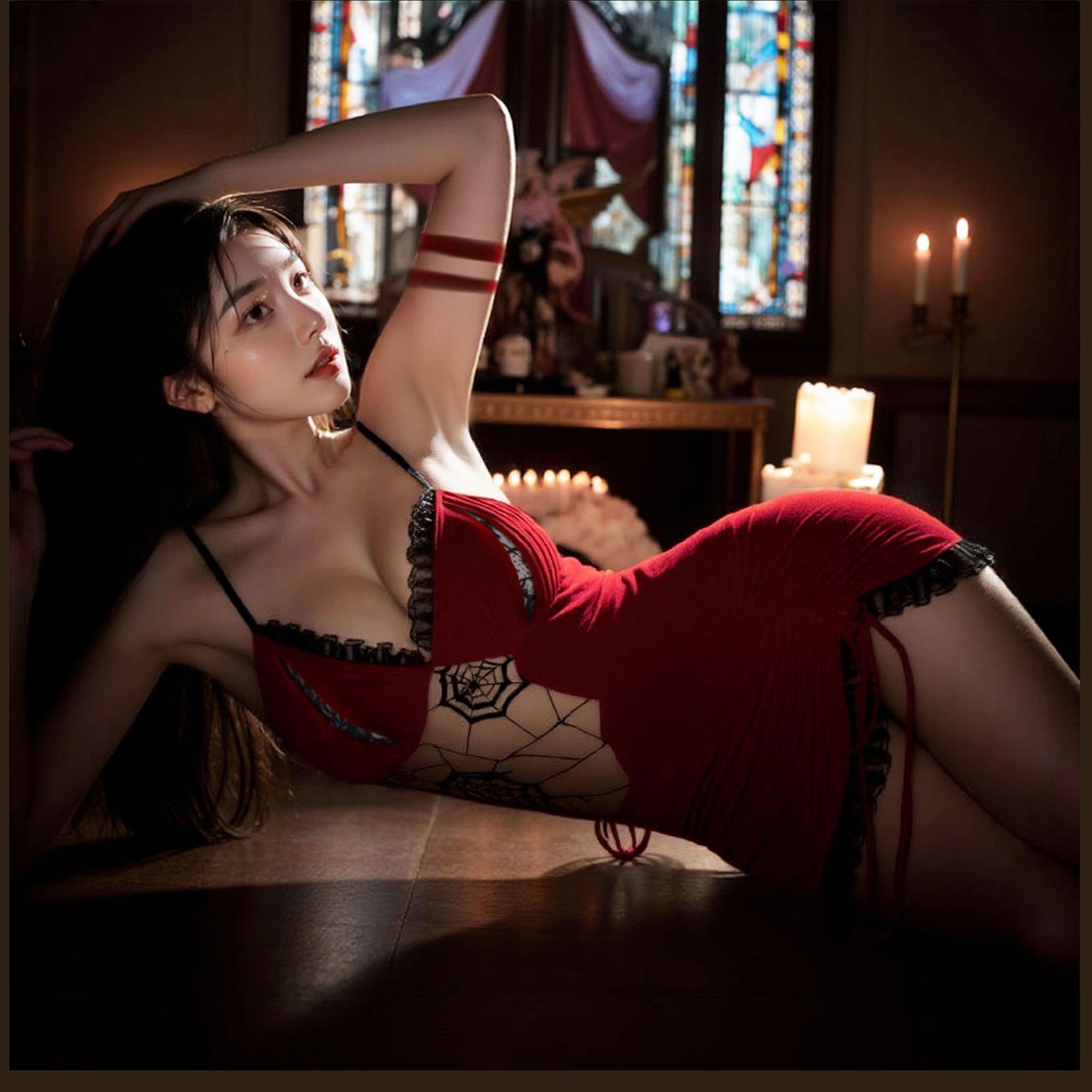 纯欲性感金丝绒蕾丝吊带睡裙秋冬季美背显瘦聚拢轻奢家居服女