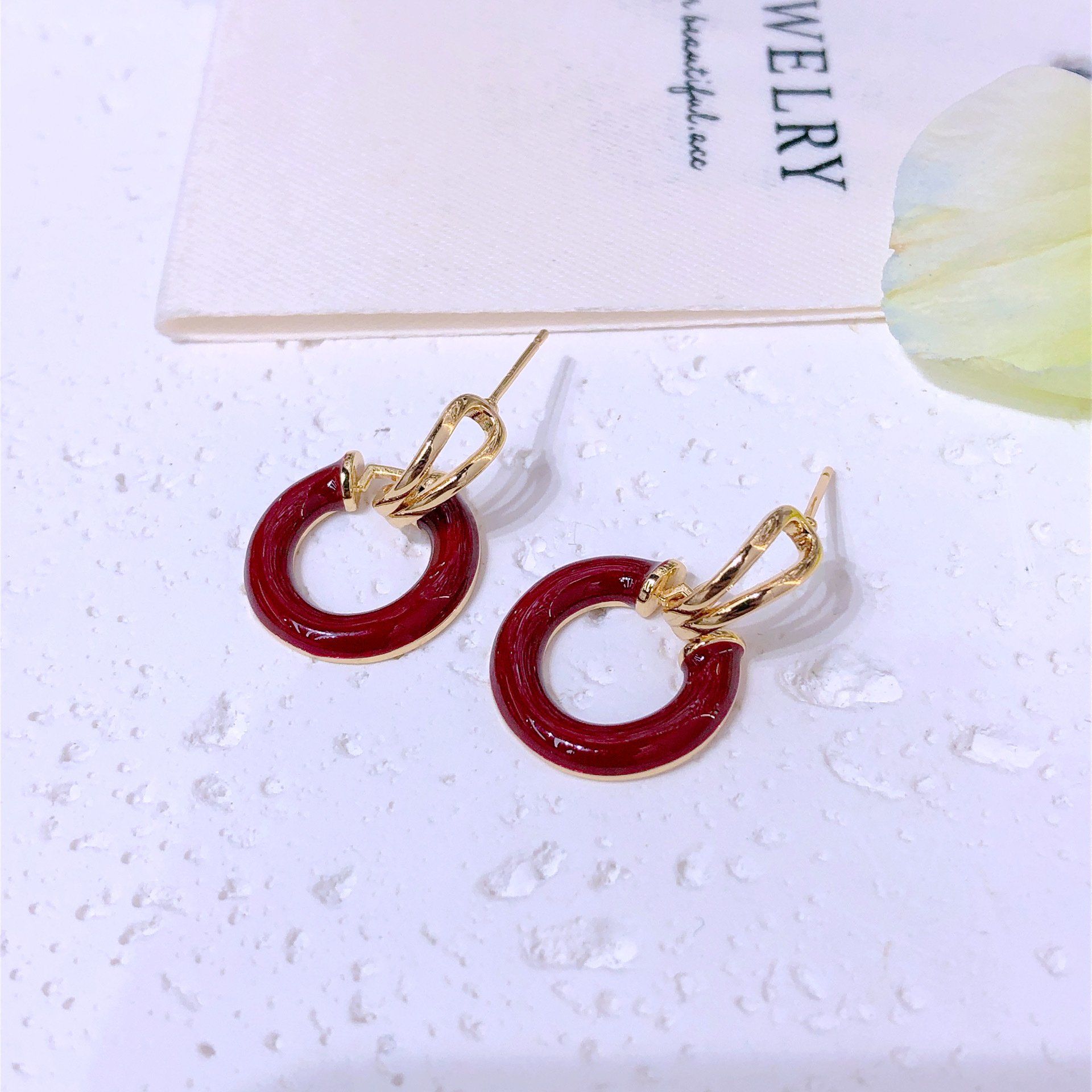纯铜耳饰 张予曦同款红色圆圈耳环气质高级感素圆圈波拿巴系耳环