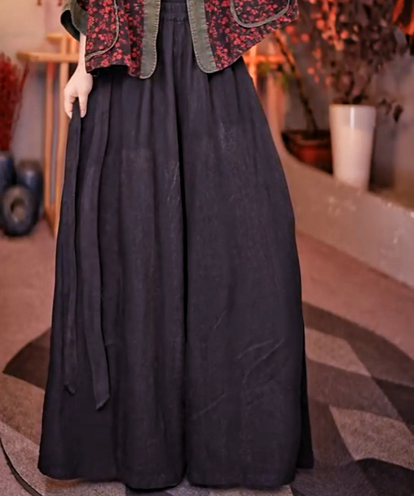 2650【闲雅先生】薄款民族风裙裤阔腿长裤复古文艺新中式