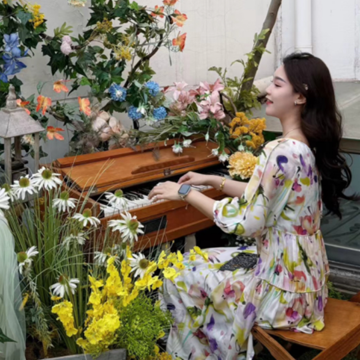 GIRDEAR/哥弟【莫奈花园】水墨画碎花显瘦气质时尚收腰长款1500457