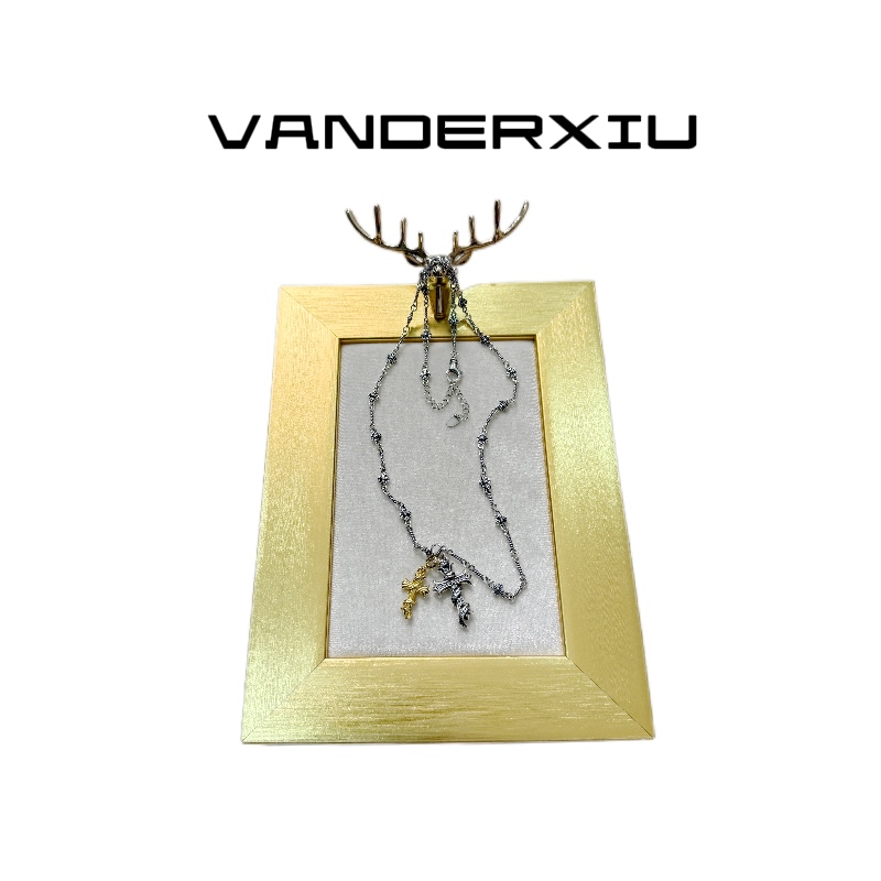 链子925银 VANDERXIU 通体925克罗镶嵌双十字架项链