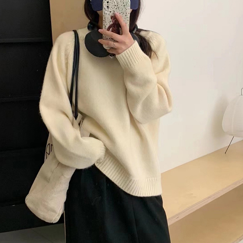 【宽松保暖】加厚宽松秋冬圆领简约纯色韩版百搭针织毛衣