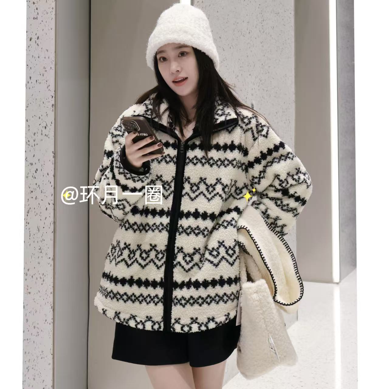 【短外套米粒绒加厚】保暖宽松秋冬百搭韩版立领上衣可外出女睡衣女