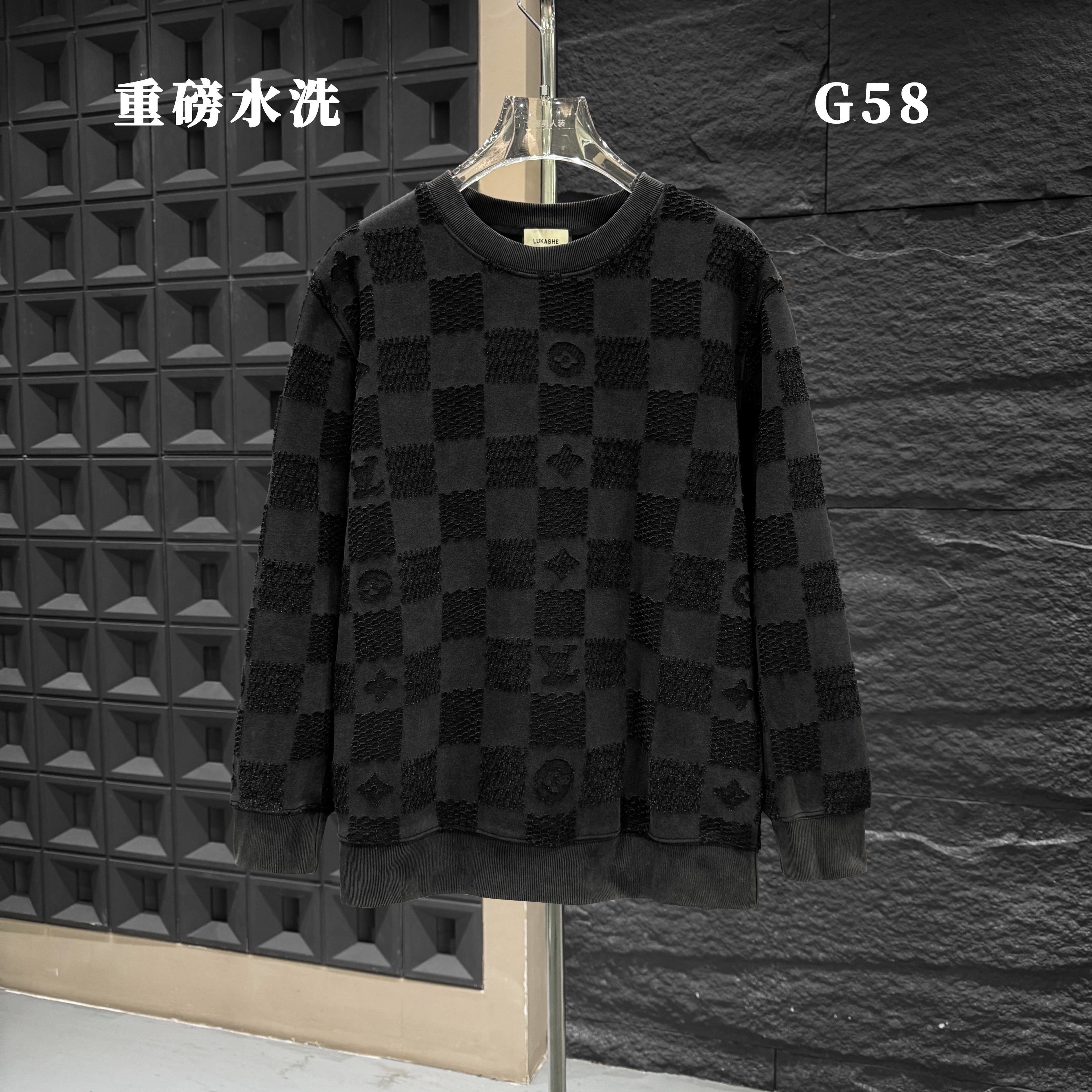 G58-套头款男长袖洗水卫衣重磅圆领情侣满印