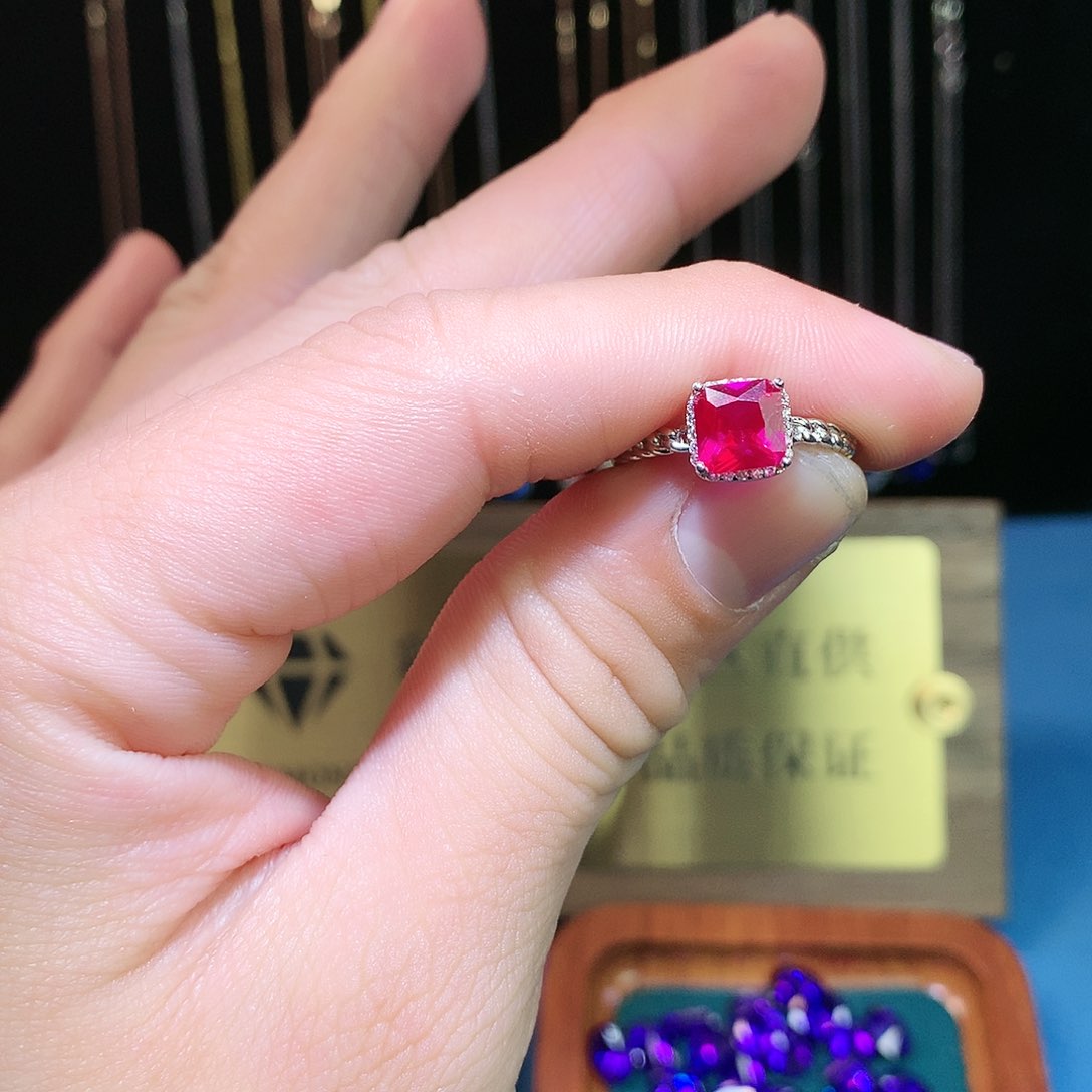 红宝石戒指银S925镶嵌