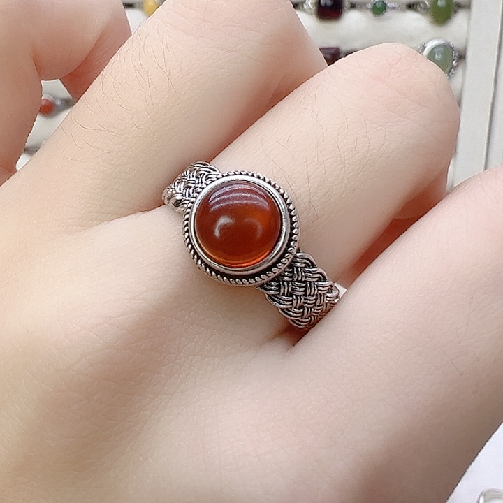 血珀银S925镶嵌戒指
