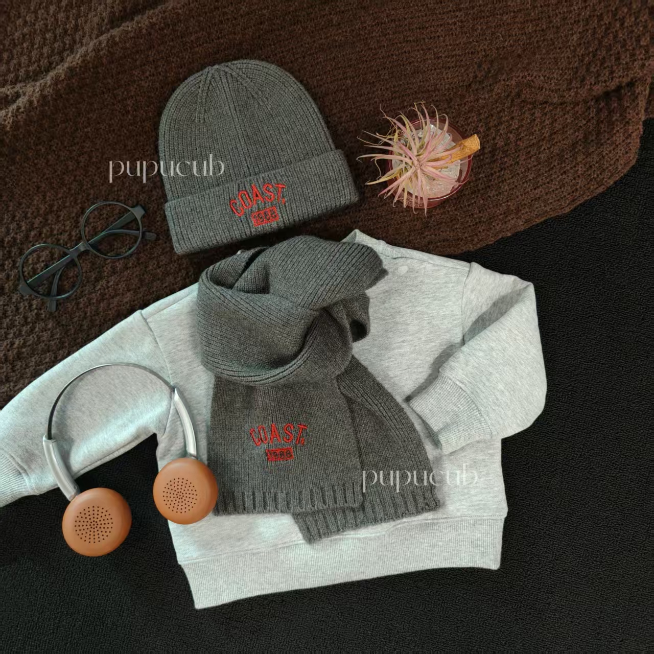 奶酷小孩冲！Pupucub宝宝针织帽子围巾冬季毛线帽拍照圣诞周岁道具