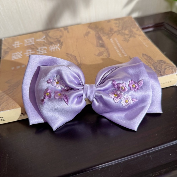 非遗手工刺绣弹簧夹 浅紫色新中式国风首饰饰品