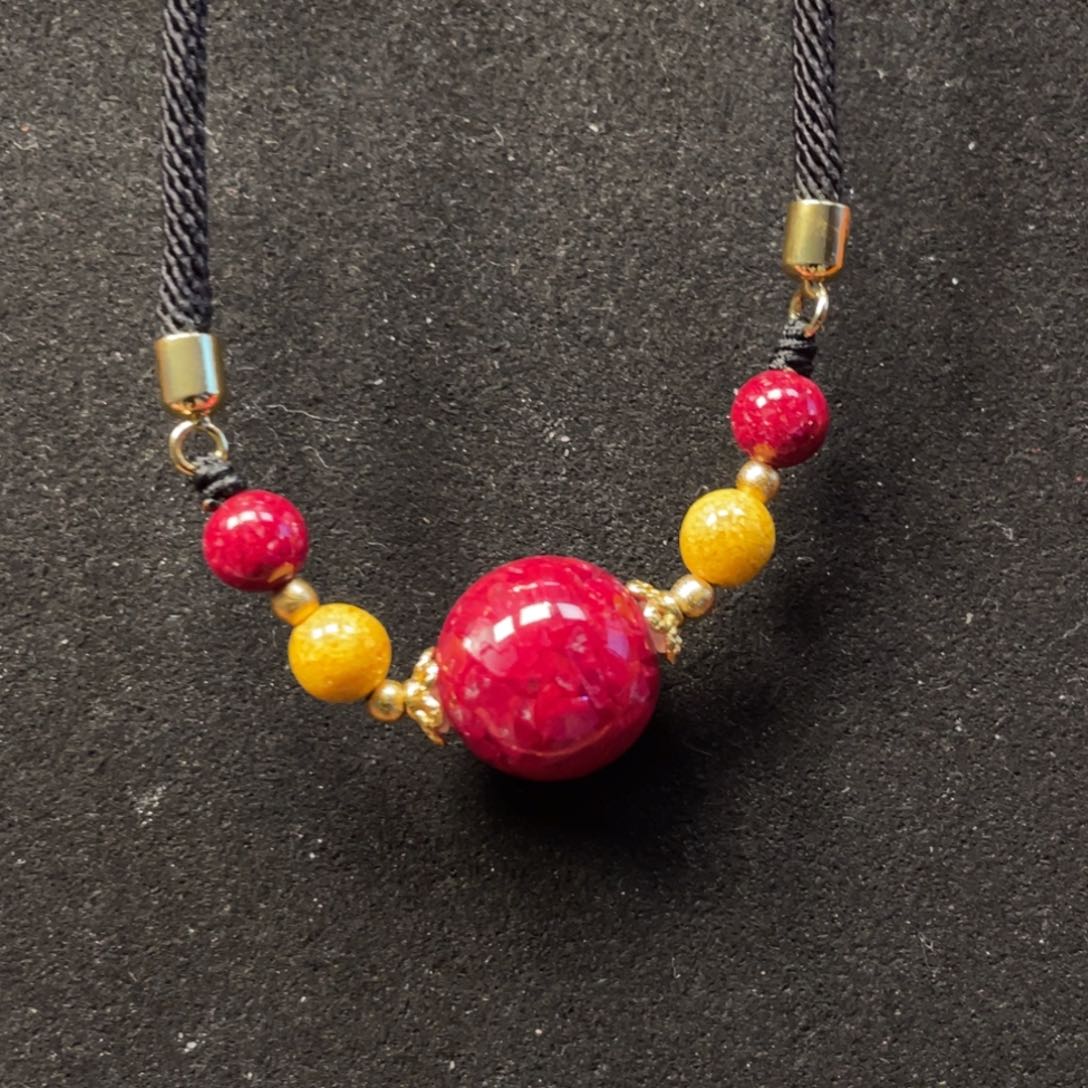 天然辰砂14mm单珠锁骨链