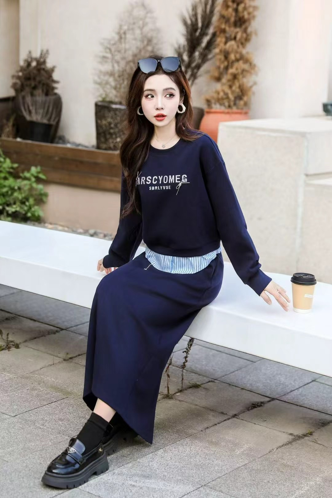 （洺语定制）气质休闲套装裙女春装新款减龄拼接上衣半身裙