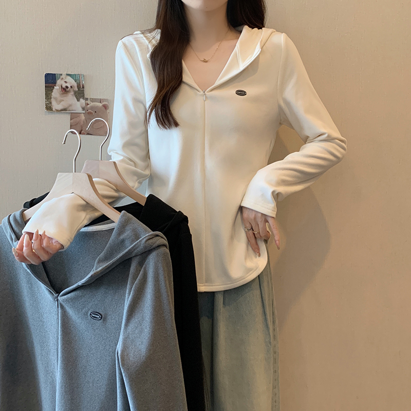1005（302）秋冬新款胖mm大码女百搭学院风休闲加厚连帽卫衣上衣