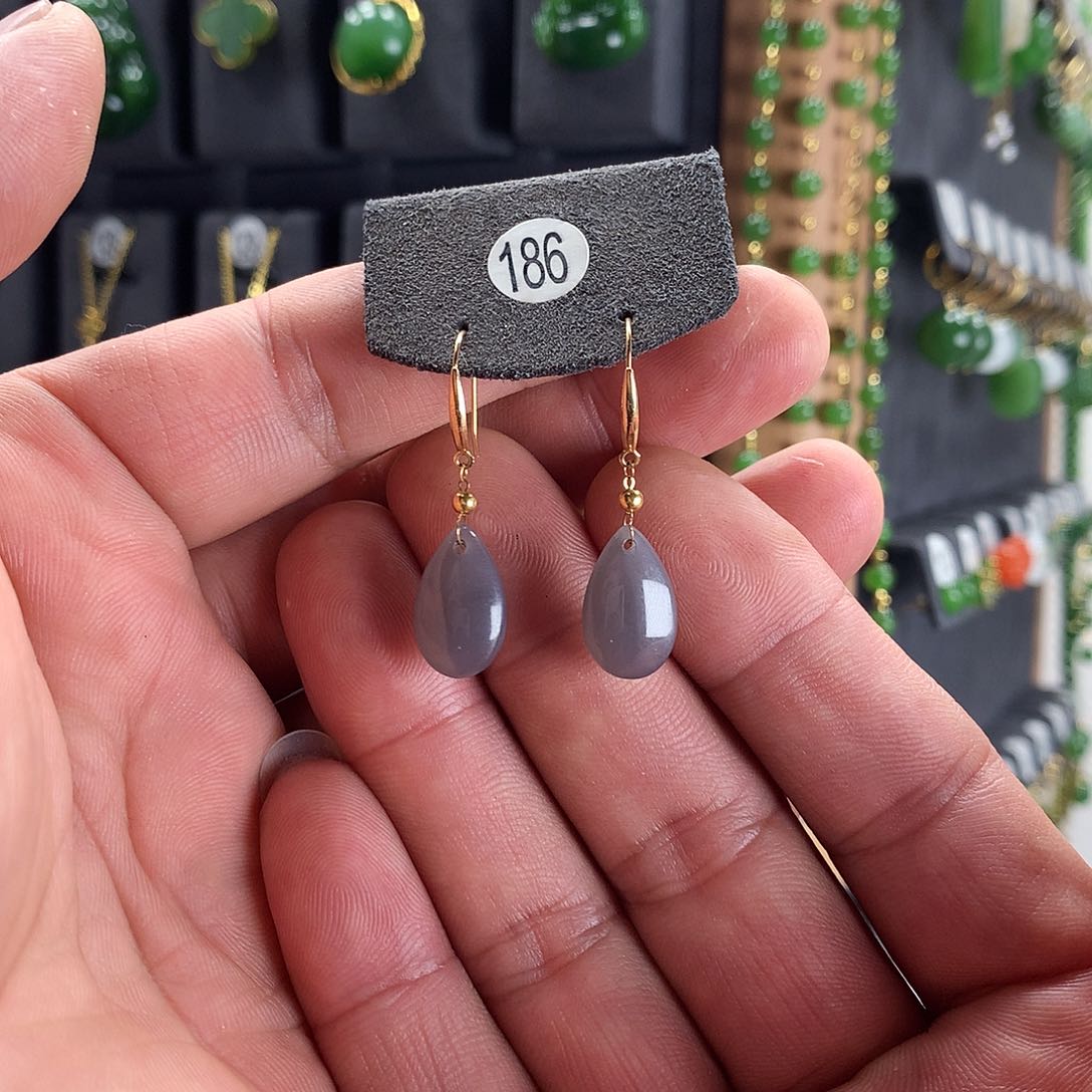 和田玉耳饰18K金镶嵌186