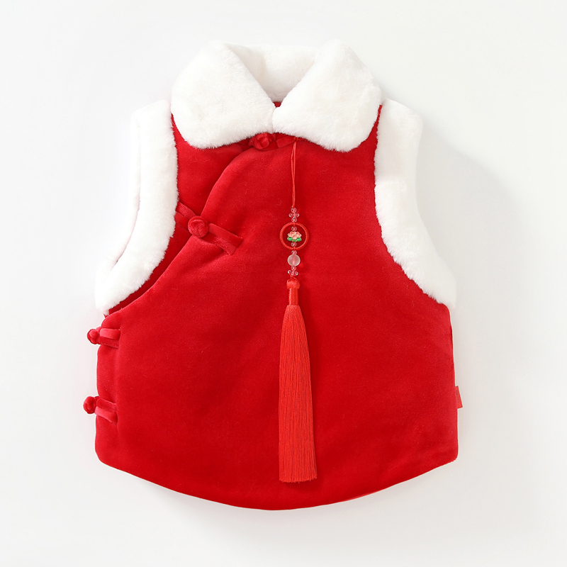 男棉马甲冬儿童加绒背心拜年服串门新年装女加厚仿兔毛背心